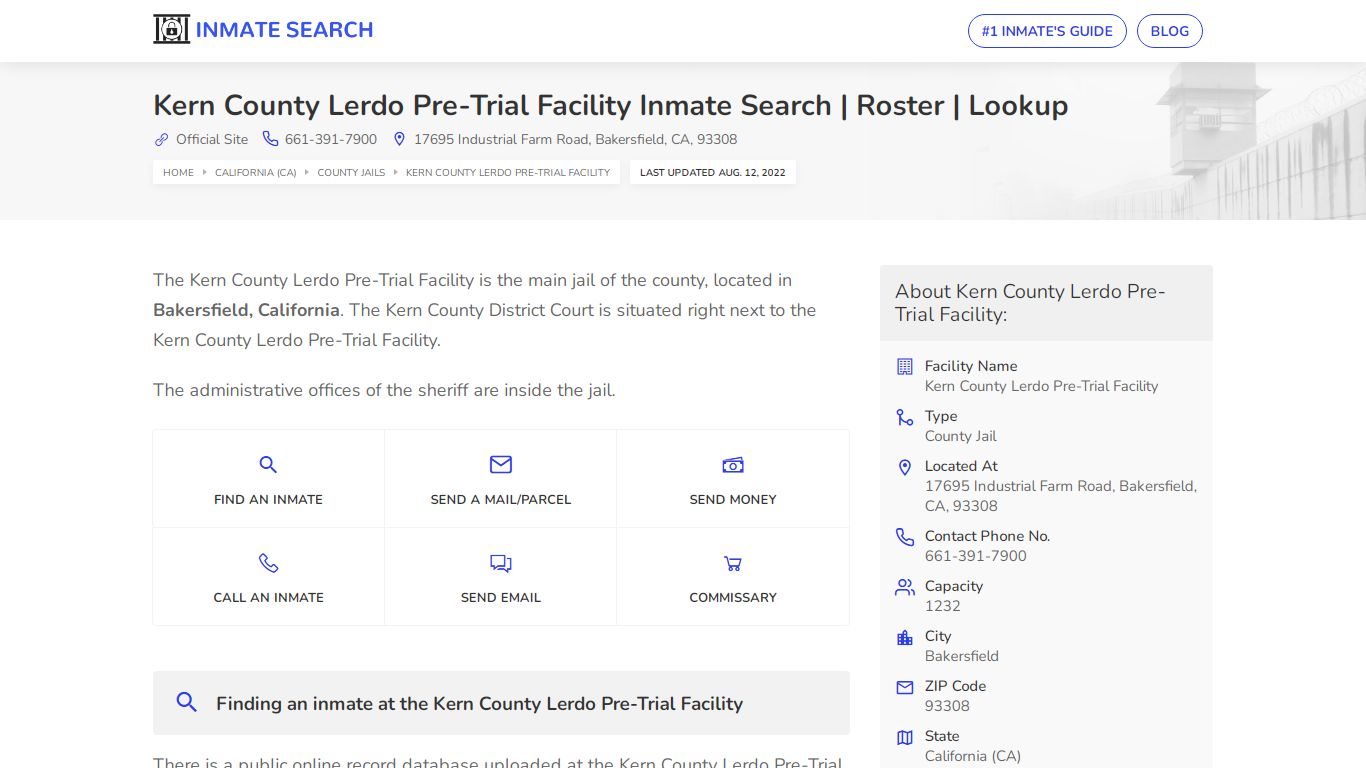 Kern County Lerdo Pre-Trial Facility Inmate Search ...