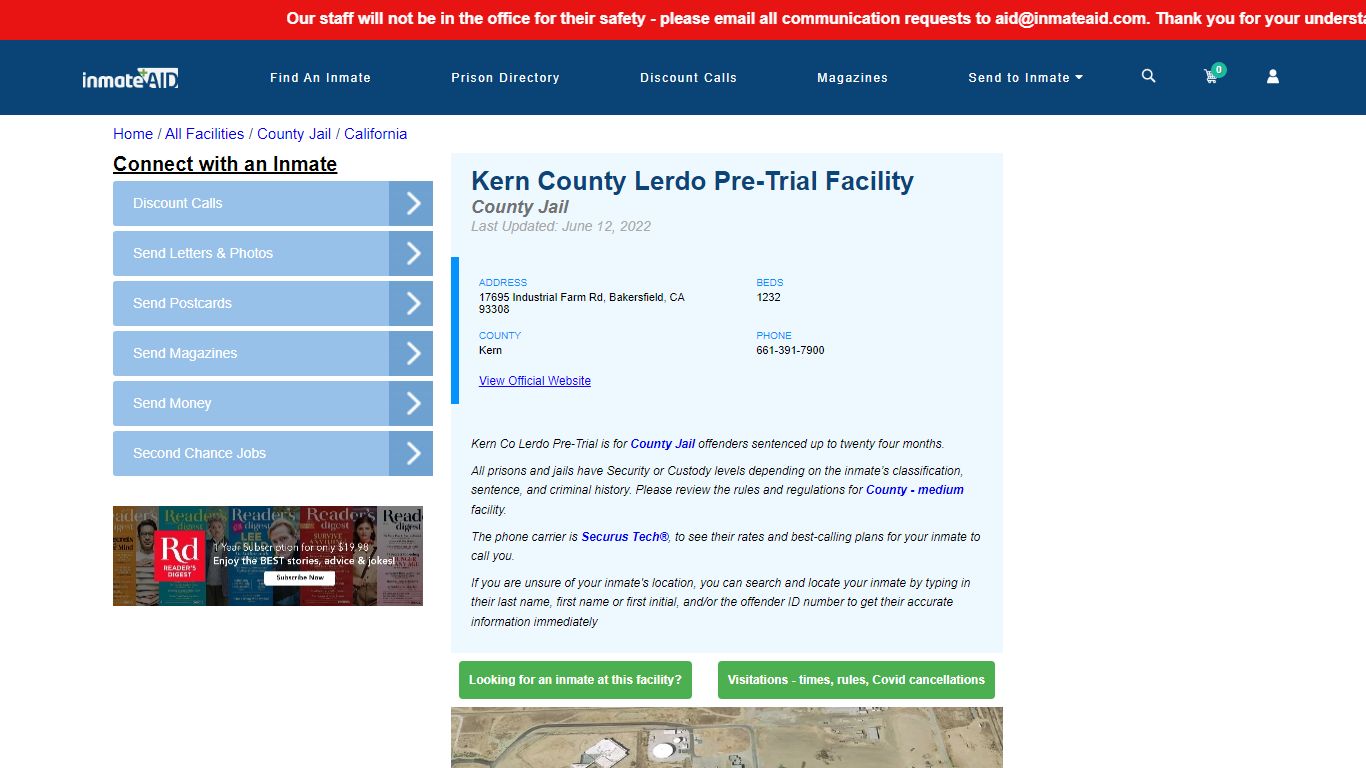 Kern County Lerdo Pre-Trial Facility - Inmate Locator ...